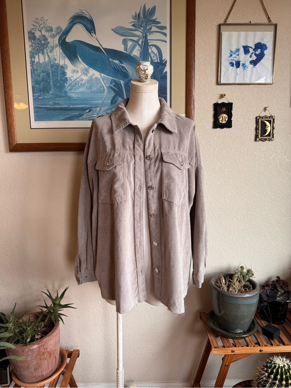 Forever 21 Taupe Frayed Corduroy Button Down Top